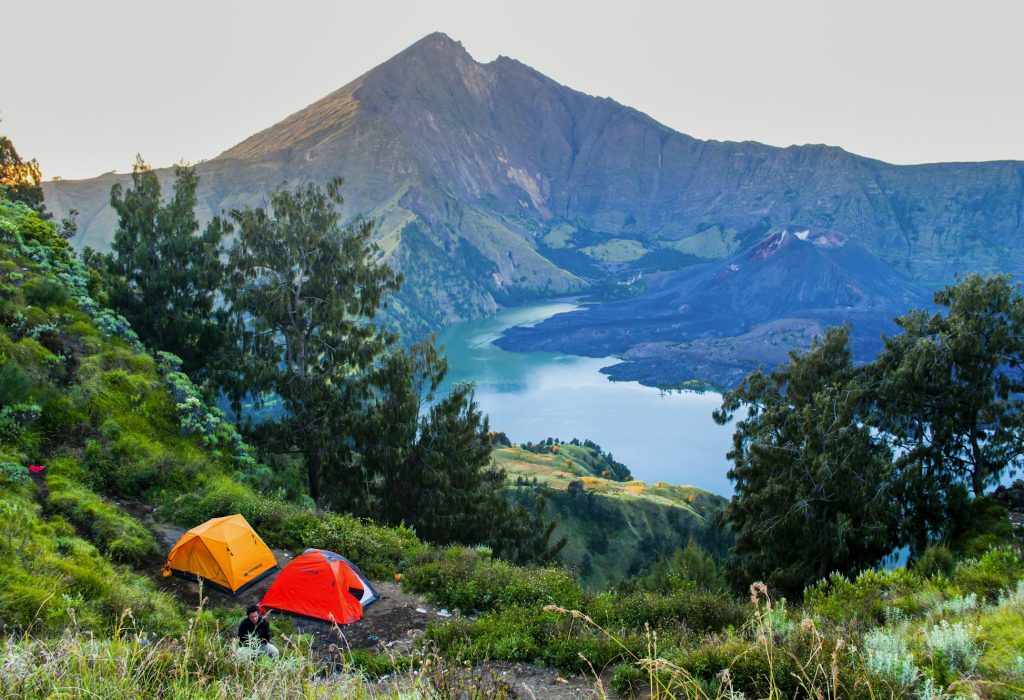 Camping on Mount Rinjani Crater Rim at the First Night Camping on the Three Day Mount Rinjani Trek, Camping on Mount Rinjani Crater Rim at the First Night Camping on the Three Day Mount Rinjani Trek,